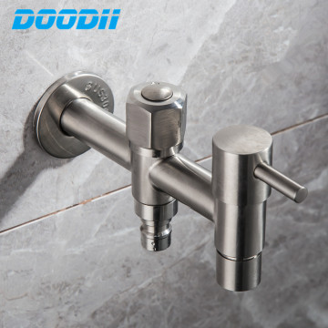 Wall Mount 304 Stainless Steel Double Using Holder Brushed Washing Machine Faucet Mop Pool Tap Practical Small Water Bibcock