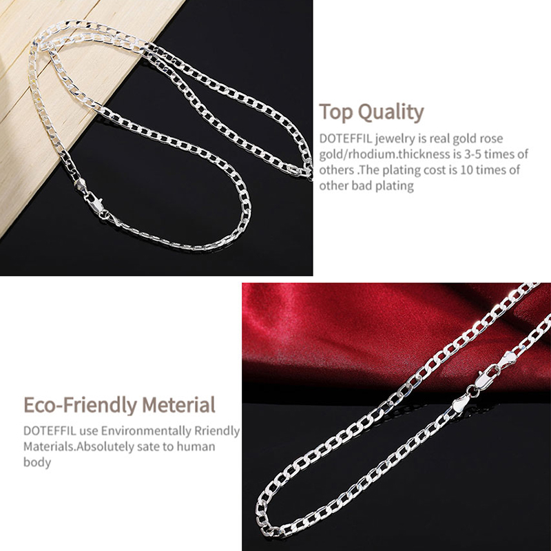 DOTEFFIL 925 Sterling Silver 16/18/20/22/24/26/28/30 Inch 4mm Sideways Necklace For Women Man Fashion Wedding Charm Jewelry