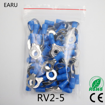 RV2-5 Blue Ring Insulated Wire Connector Electrical Crimp Terminal Cable Connector Wire Connector 100PCS/Pack RV2.5-5 RV