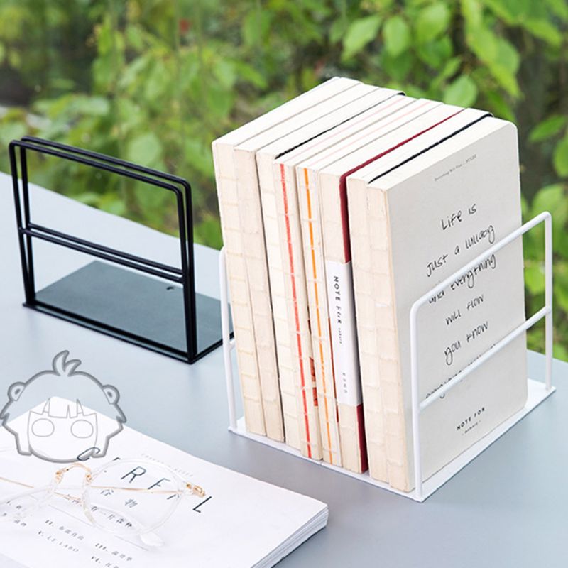 1 Pair Wrought Iron Bookends Book Support Simple Desktop Office Magazine Organizer Stand Shelf Holder