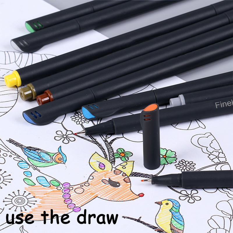 12PCS/Set Color 0.4 mm Fiber Gel Pen Fineliners Sketch DrawingFelt Tip Fine Hook Line School Writting Pen