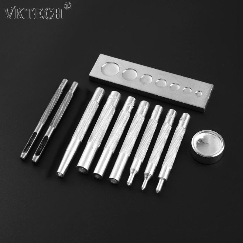 11pcs/set Metal Leather Tools for Leather Hole Punches Snap Fastener Installation Kit Rivet Setter Base Leather Tool Kit