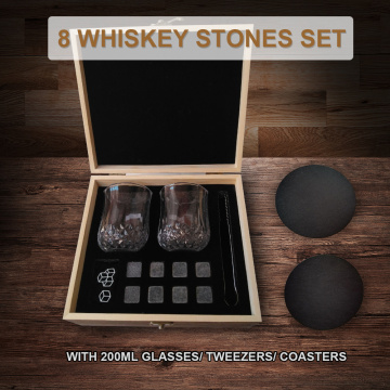 8pcs Whiskey Stones Whisky Ice Stones Set 2 Glasses With Wood Box Ice Cubes for Wine Beer Drinks Cooler Cube Kitchen Accessories
