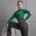 Latin Dance Clothes Women Sexy Tops Hollow Nesk Sleeve Samba Cha Cha Rumba Salsa Dancewear Ballroom Dancing Shirt Black DNV14292