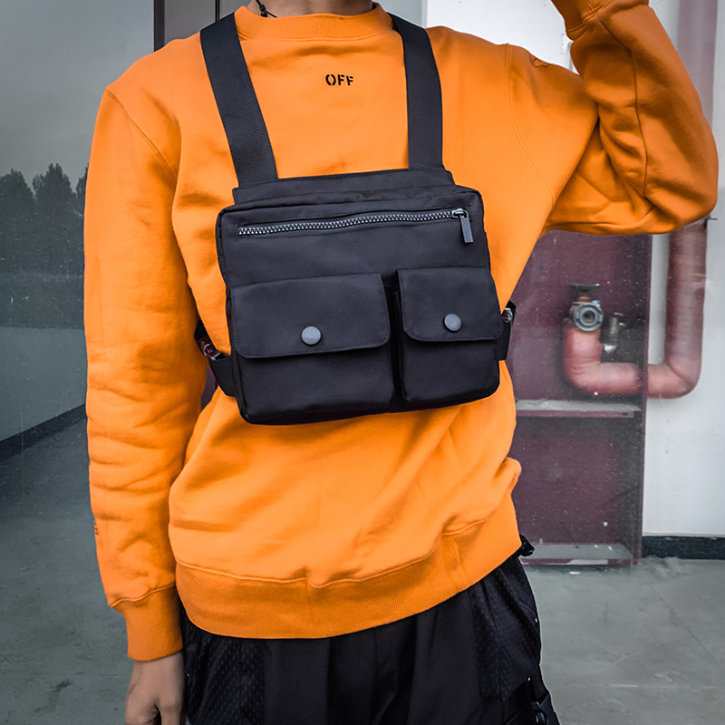 Men's Tactical Vest Waist Bag Men's Street Dance Bag Hip Hop Fashion Canvas Waist Bag Chest Bag Streetwear Kanye
