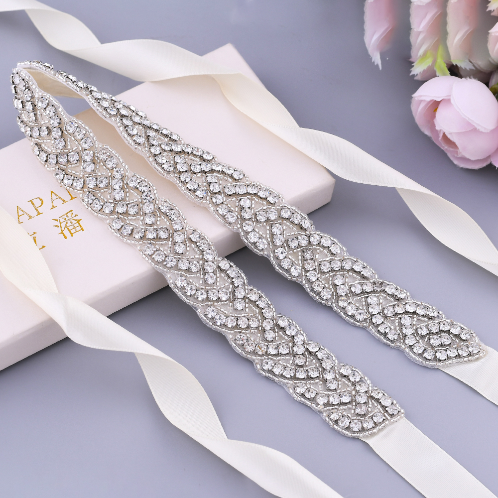 TRiXY S216 Silver Gold Rose Gold Wedding Belts Rhinestone Wedding Dress Belt Bridal Ribbon Sash Bridal Belt Handmade Beaded Belt