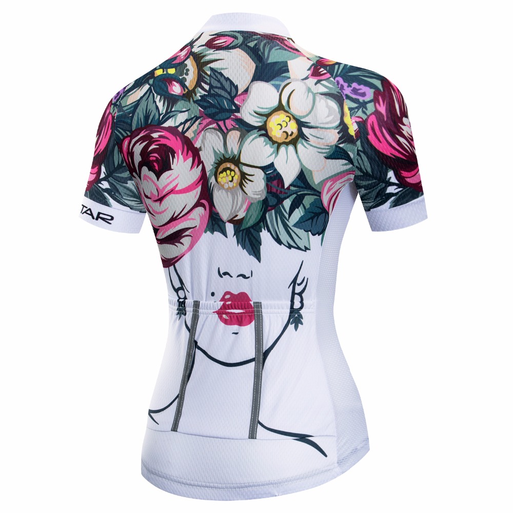 Weimostar Women Bike Jersey Outdoor Sport Wear Girl Cycling Jersey black white Bicycle Shirt Top Flower Cute Quick Dry