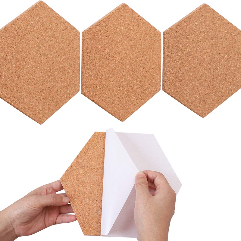 5 Pack Hexagon Cork Board with 50 Pieces Pins Self Adhesive DIY Notice Board Mini Wall Bulletin Boards for Pictures Photos Drawi