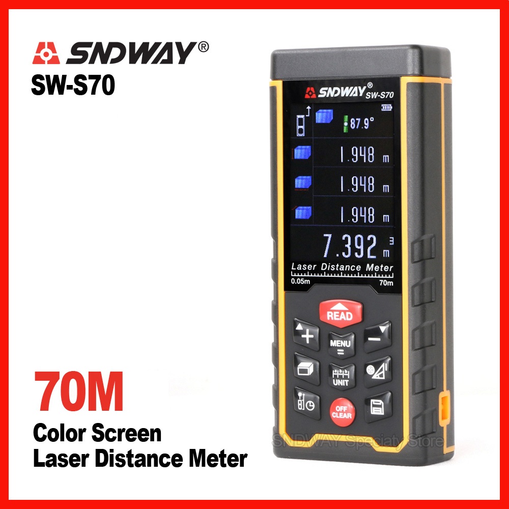 SNDWAY Original Color Screen Laser Distance Meter Range Finder Rangefinder SW-S50m 70m 100 Tape Trena Ruler Angle Bulid Tool