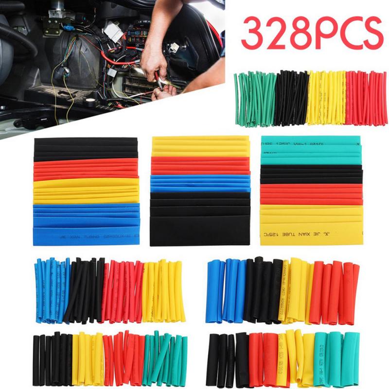 328pcs/box Heat Shrink Tube Kit Shrinking Assorted Polyolefin Insulation Sleeving Heat Shrink Tubing Wire Cable Tape