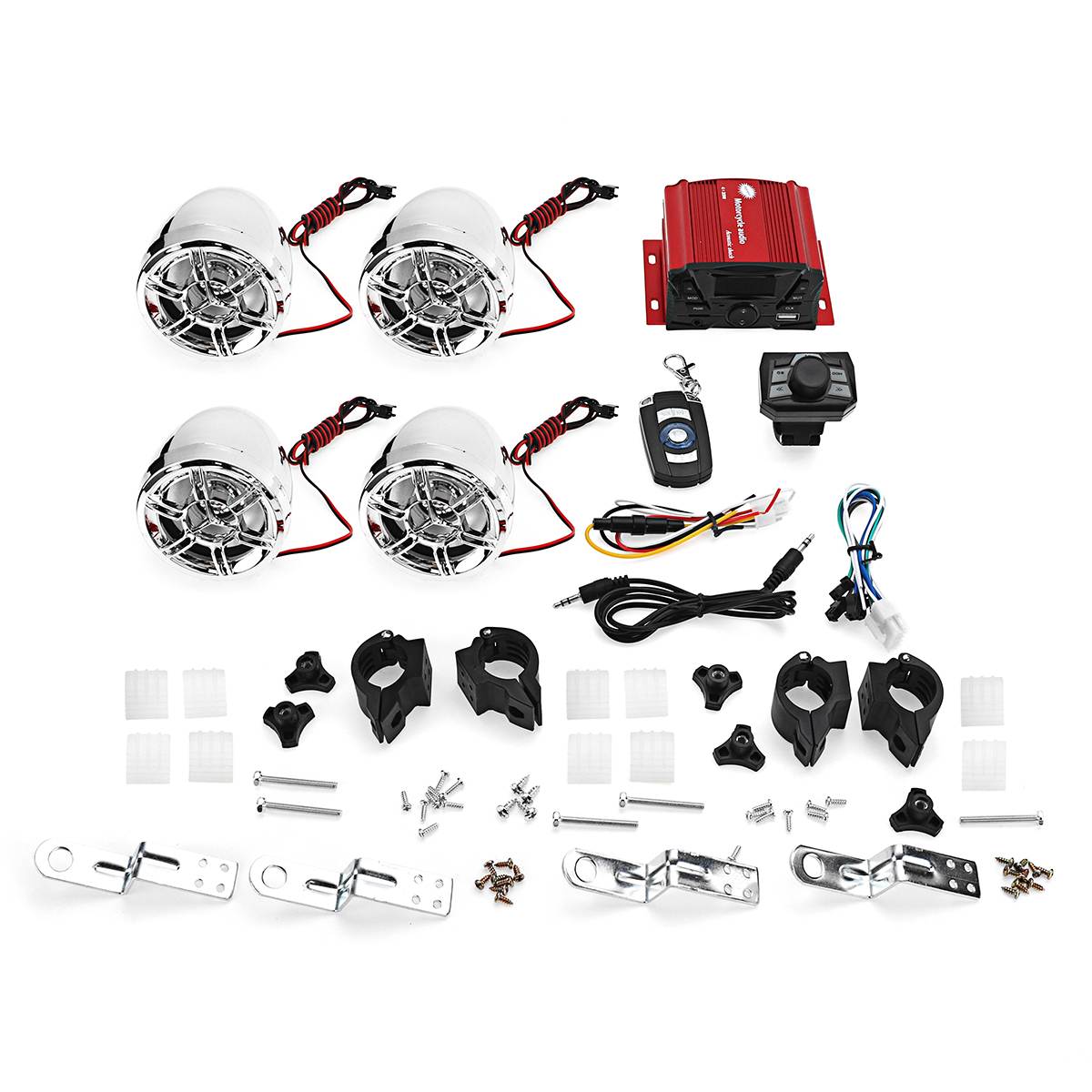 Motorcycle Amplifier System ATV+4 Chrome Horns Speaker with bluetooth Motorcycle Speaker Boxes Audio Amplifier