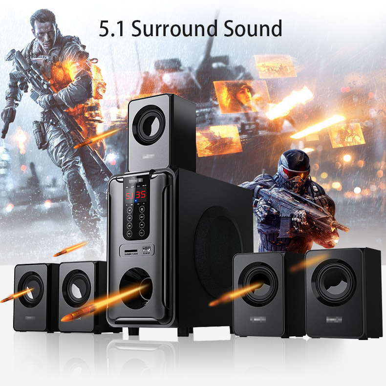 5.1 Channel Home Theater Speaker System Bluetooth\USB\SD\FM Radio Remote Control Touch Panel Dolby Pro Logic Surround Sound