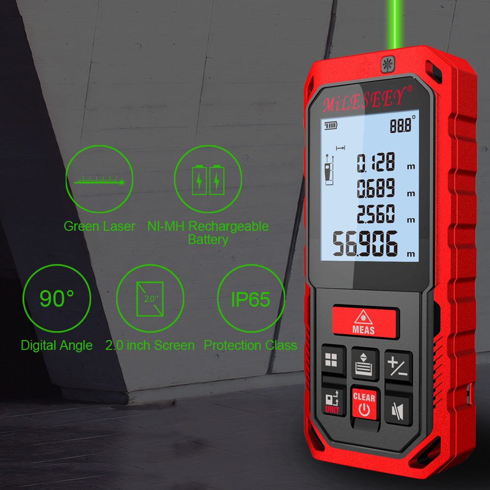 Mileseey S2 100M Green Laser Rangefinder Digital Laser Distance Meter Laser Tape Measure Diastimeter Tool