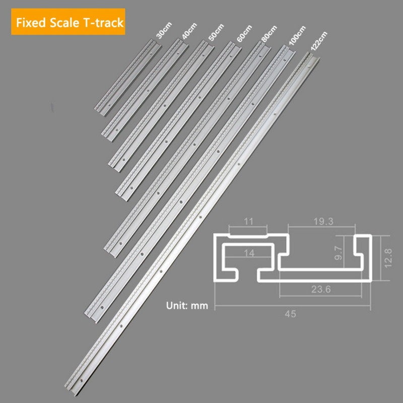 300-800mm Aluminum Alloy T Track Slot with Scale Movable scale T-tracks DIY Router Table Saw Woodworking Tools 45 Type