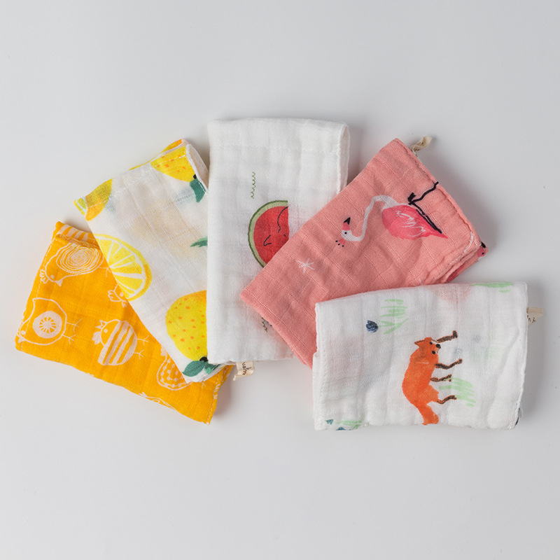 3 Pcs Set Baby Towel 30x28cm 4 Layers Cotton Bamboo Material Children Towels Soft Cartoon Towel Baby Bath Towel For Newborns