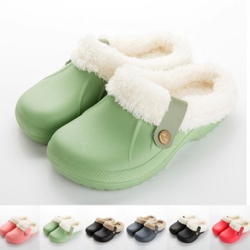 vertvie Women's Home Winter Clogs Indoor Fur Warm Slippers Sandals For Women New Fashion Footwear Flops Unisex Mule Slides
