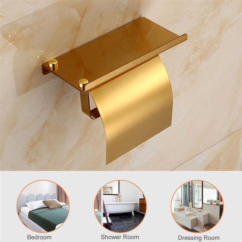 Bathroom Roll Toilet Paper Holder Stainless Steel Wall Mount Roll Tissue Rack Holder With Phone Shelf Paper Rack For Bathroom