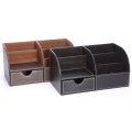 7 Storage Compartments PU Leather Stationery Holders Office Desk Organizer Collection Business Card Pen Pencil Holder