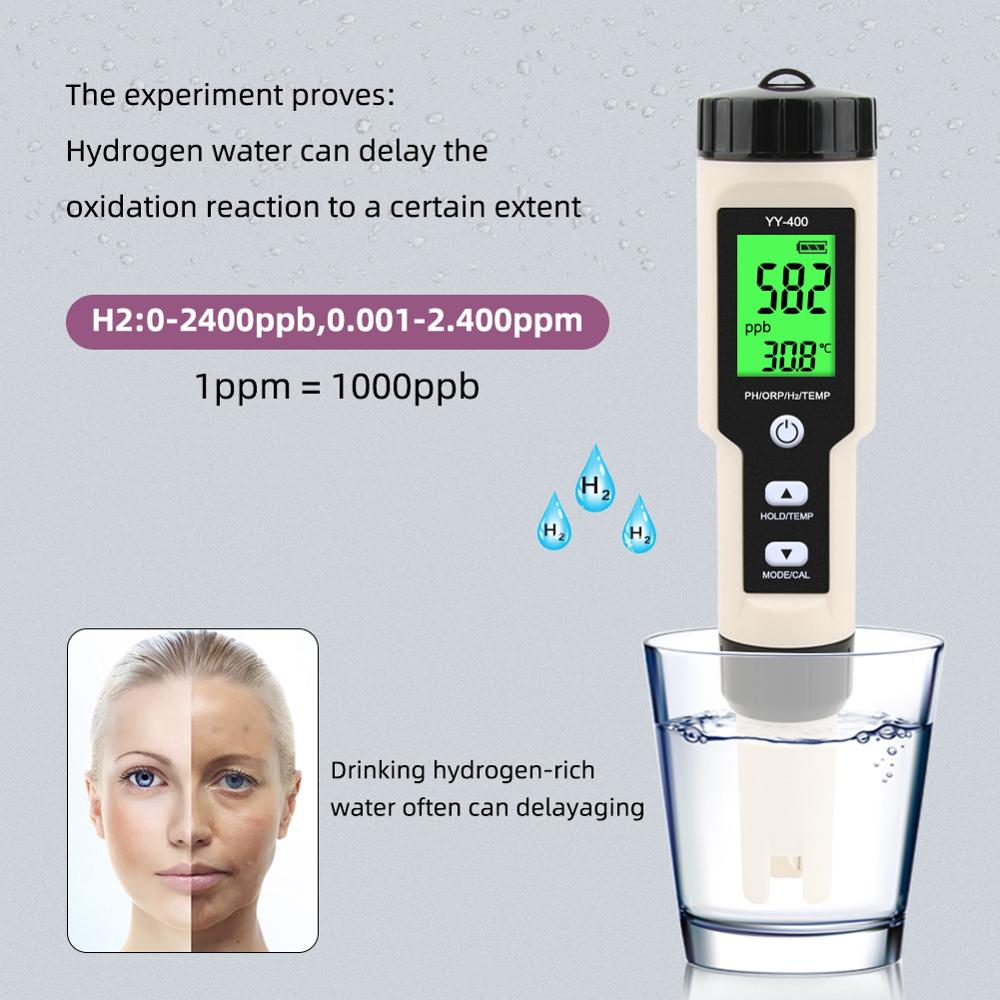yieryi 4 in 1 H2/PH/ORP/TEMP Meter Digital Water Quality Monitor Tester for Pools, Drinking Water, Aquariums