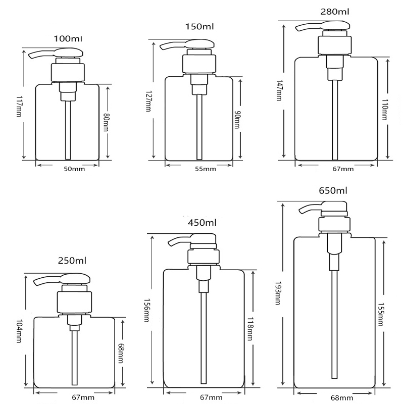 MAIKAMI 100ml 250ml 450ml 650ml Lotion Bottle Square Petg Press Plastic Bottle Shampoo Face Wash Bottle