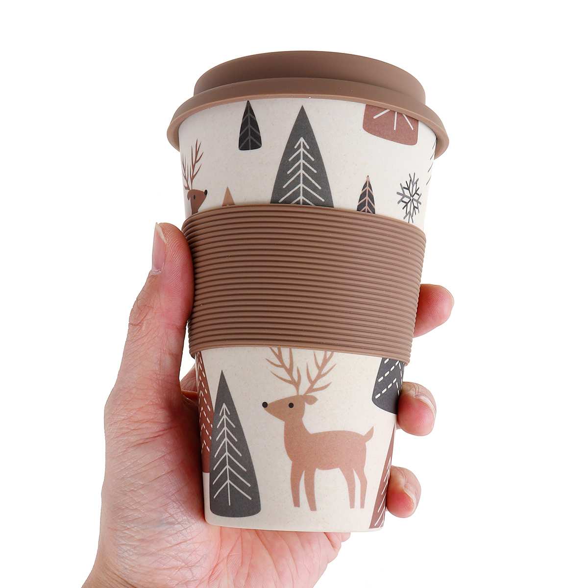 400ml Portable Practical Reusable Bamboo Fiber Silicone Cap Coffee Cups Eco Friendly Non-slip Printing Travel Mugs Useful