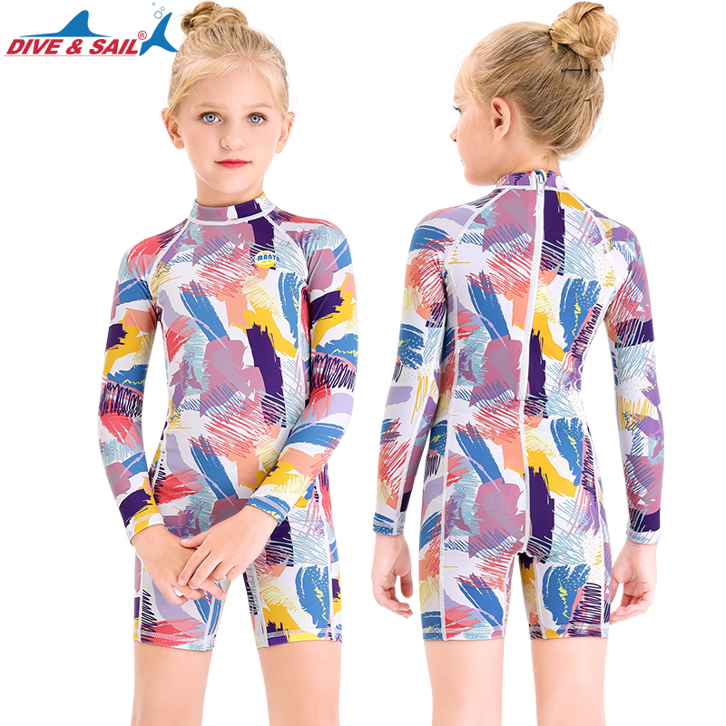 1pc Dive sail Girls Swimsuit One Piece Swimwear Diving suit Boys Kids Back Zip Rash Guard Bathing Suits Sunsuit UV UP F50+