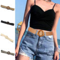 Woman Braided Belts For Women Boho Woven Strap Female Round Wooden Buckle Design Style Dress Jeans Black Plastic Waist Belt Hot