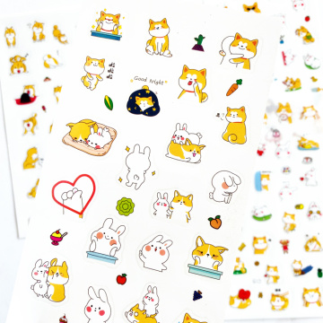 6 Sheets/Pack Cute Puppy Dog & Rabbit Sticker Adhesive Craft Stick Label Notebook Computer Decor Kids Gift Stationery