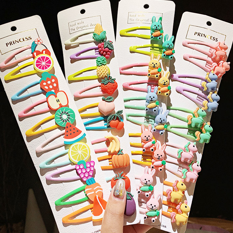 1Set Girls Cute Cartoon Animal Fruit Colorfur Hairpins Children Sweet Hair Clip Barrettes Headband Kids Fashion Hair Accessories