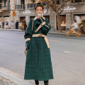 2020 Winter New Retro Long Woolen Coat Stitching Plaid Jacket Thick Warm Casual Fashion High-quality Wool Blended Women's Coats