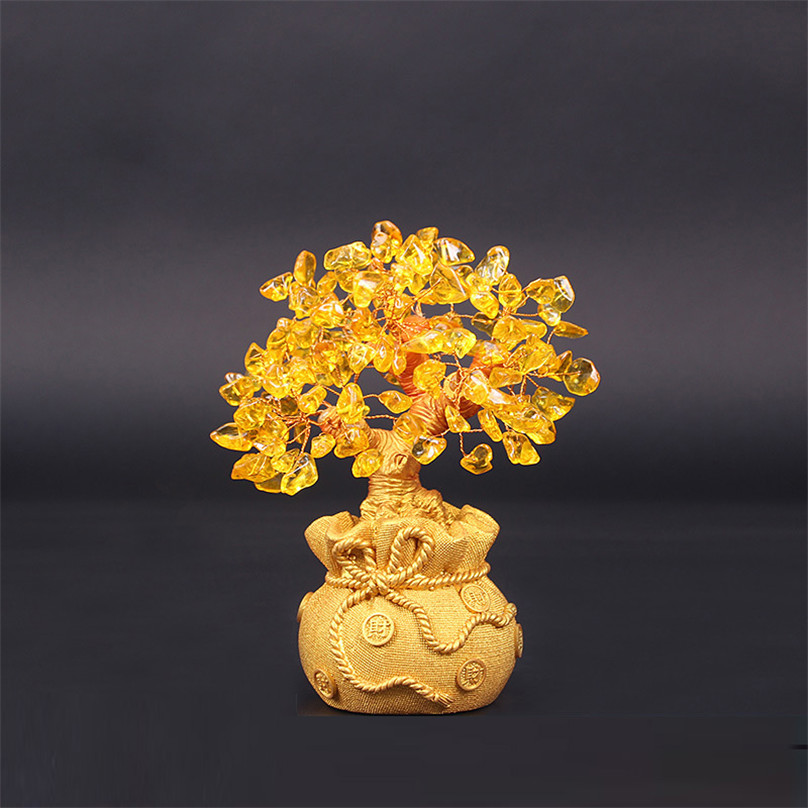 Lucky Tree Wealth Sculpture Gold Tree Natural Lucky Tree Statue Money Tree Ornaments Bonsai Style Wealth Luck Feng Shui Ornament