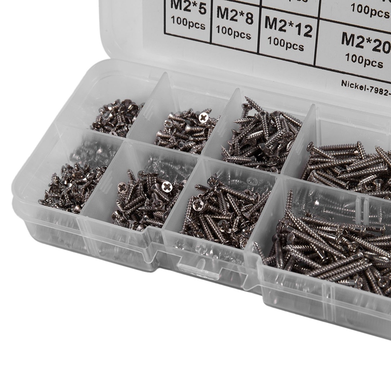 800Pcs Stainless Steel Self Tapping Screw Assortment Kit Lock Nut Wood Thread Nail Screw Sets M2