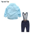 Top and Top Formal Baby Boy Clothing Set Autumn Stripe Long Sleeve Bow Tie T-shirt+Suspenders Pants Cotton Baby Clothes