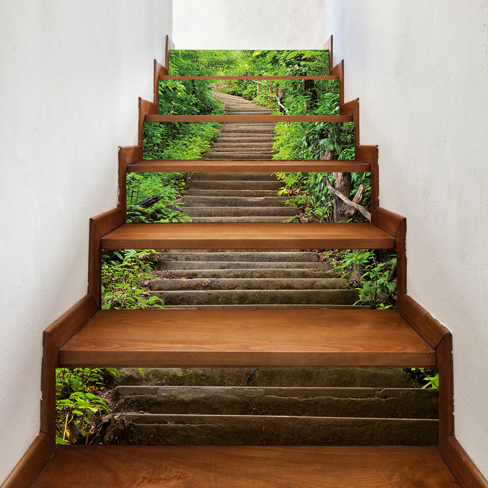 New Wooded Path Stone ladder Stairway Wall Sticker Stair Step Floor Decoration Wallpaper Peel & Stick Waterproof PVC Art Mural