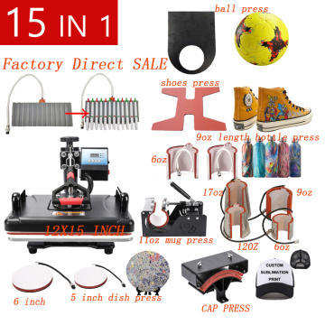 15 In 1 Combo Sublimation Heat Press Machine T Shirt Transfer Printer For Mug/Cap/Shoe/Phone Case/Pen/Football/Keychain