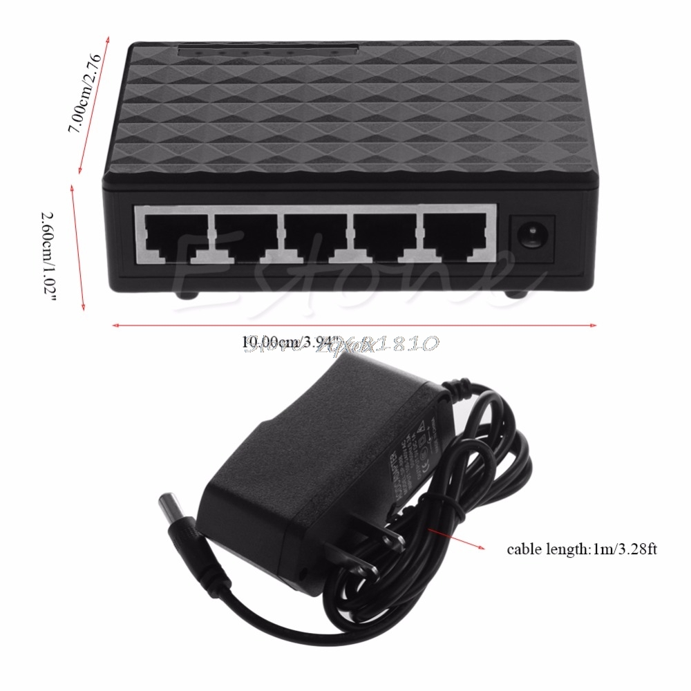 5 Port RJ-45 10/100/1000 Ethernet Network Switch Auto-MDI/MDIX Hub DC 5V Whosale&Dropship