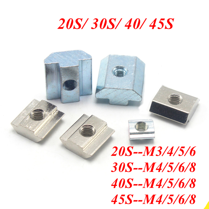 100/20pcs M3 M4 M5 M6 T Block Square nuts T-Track Sliding Hammer Nut for Fastener Aluminum Profile 2020 3030 4040 4545 Series