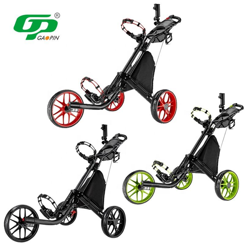 Hot Selling Factory Lightweight Aluminum Golf Push Trolley Cart 3 Wheels Foldable in Black Red Green