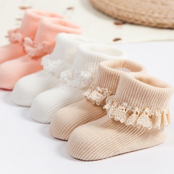 0-4 Years Infant New Born socks Lace Flower Baby Socks Solid Color Girls Princess Cotton children Anti Slip Soft Socks