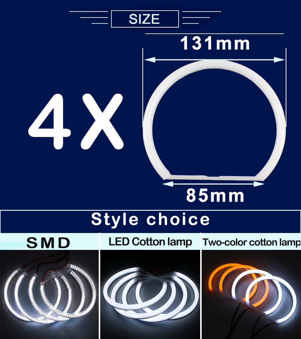 4Pcs Cotton Light Halo Rings DRL LED Angel Eyes Kit For BMW 3 5 7 Series E46 E39 E38 E36 M3 Cars Headlight Retrofit 4X131MM