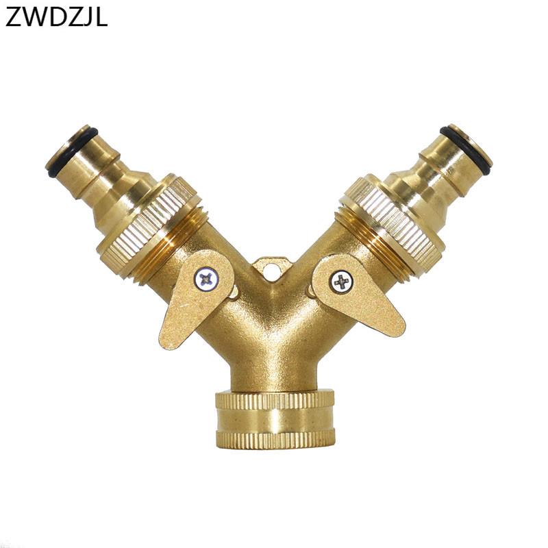 Brass garden tap Irrigation 2 way tap Irrigation valve Hose Pipe Splitter 2 Way Quick connector adapter Female thread G3/4 1pcs