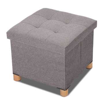 Folding Storage Square Foot Rest Stool with 4 Wooden Legs and Removable Cushion (Dark Gray) Oversea Warehouse Fast Shipping