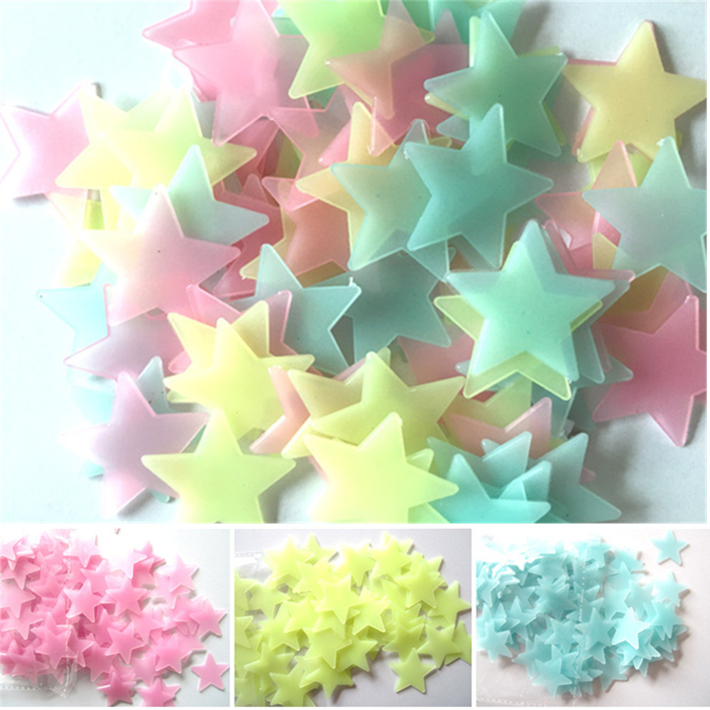 3D 100PCS Stars Glow In The Dark Wall Stickers Luminous Fluorescent Wall Stickers For Kids Baby Room Bedroom Ceiling Home Decor
