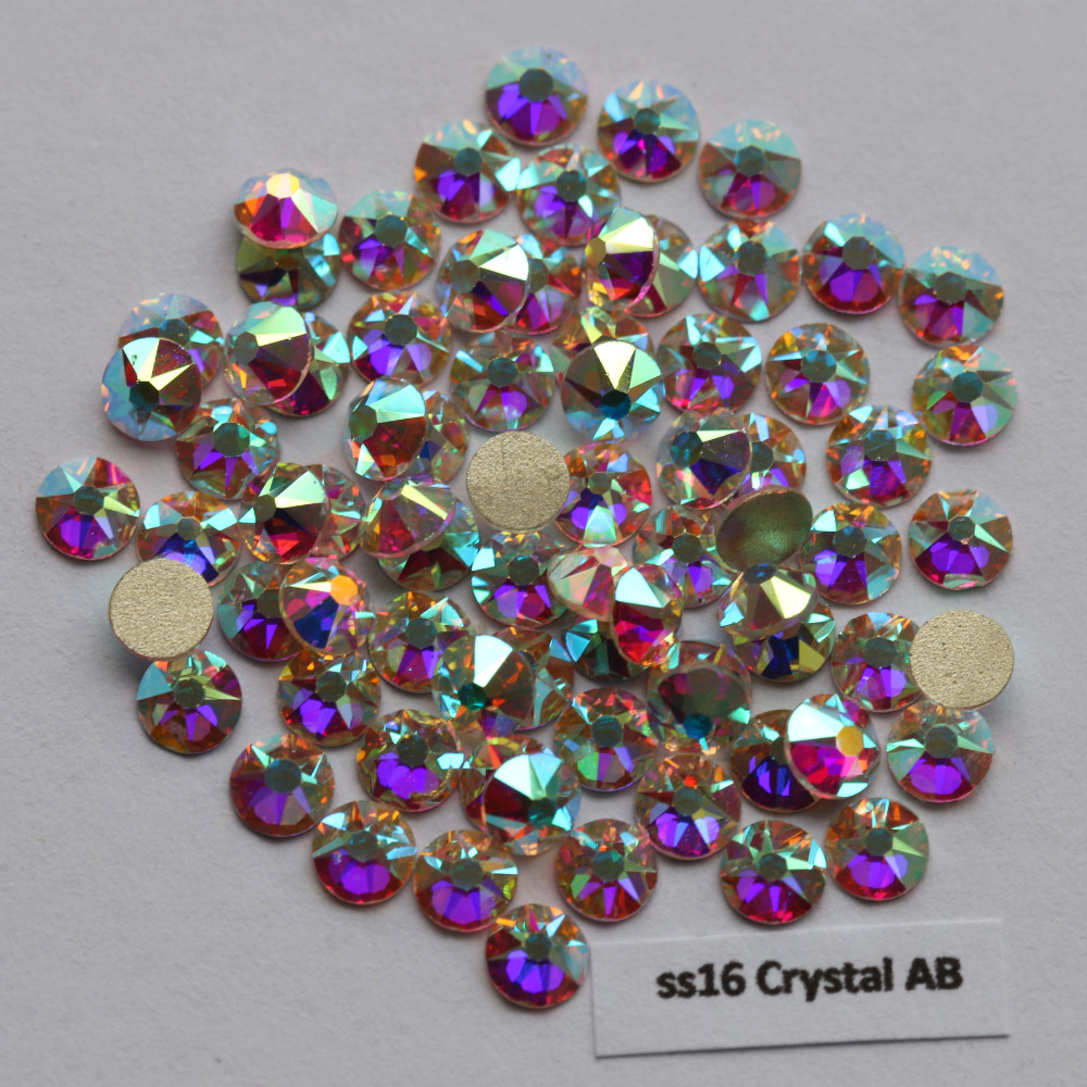 1440pcs/Lot, AAA Quality New Facted (8 big + 8 small) ss16 (3.8-4.0mm) Crystal AB Nail Art Glue On Non Hotfix Rhinestones