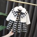 Girls Children Kid Baby Woolen Plaided Coat Outwear Jacket+Tank Dress 2PCS Suits Sweet Warm Winter Princess Clothes Set