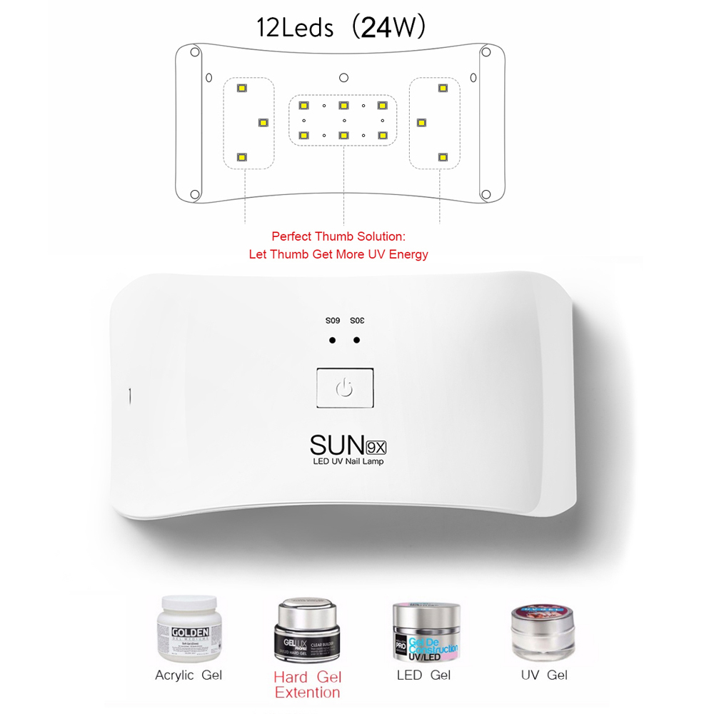 Sun9X UV Lamp LED Nail Lamp Nail Dryer For All Gels Polish Portable Sun Light Infrared Sensing 30/60s Timer Smart For Manicure