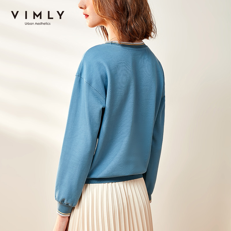Vimly Hoodies Women Fashion O neck Embroidered Loose Casual Moletom Feminino Pullovers Female Sweatshirt F0516