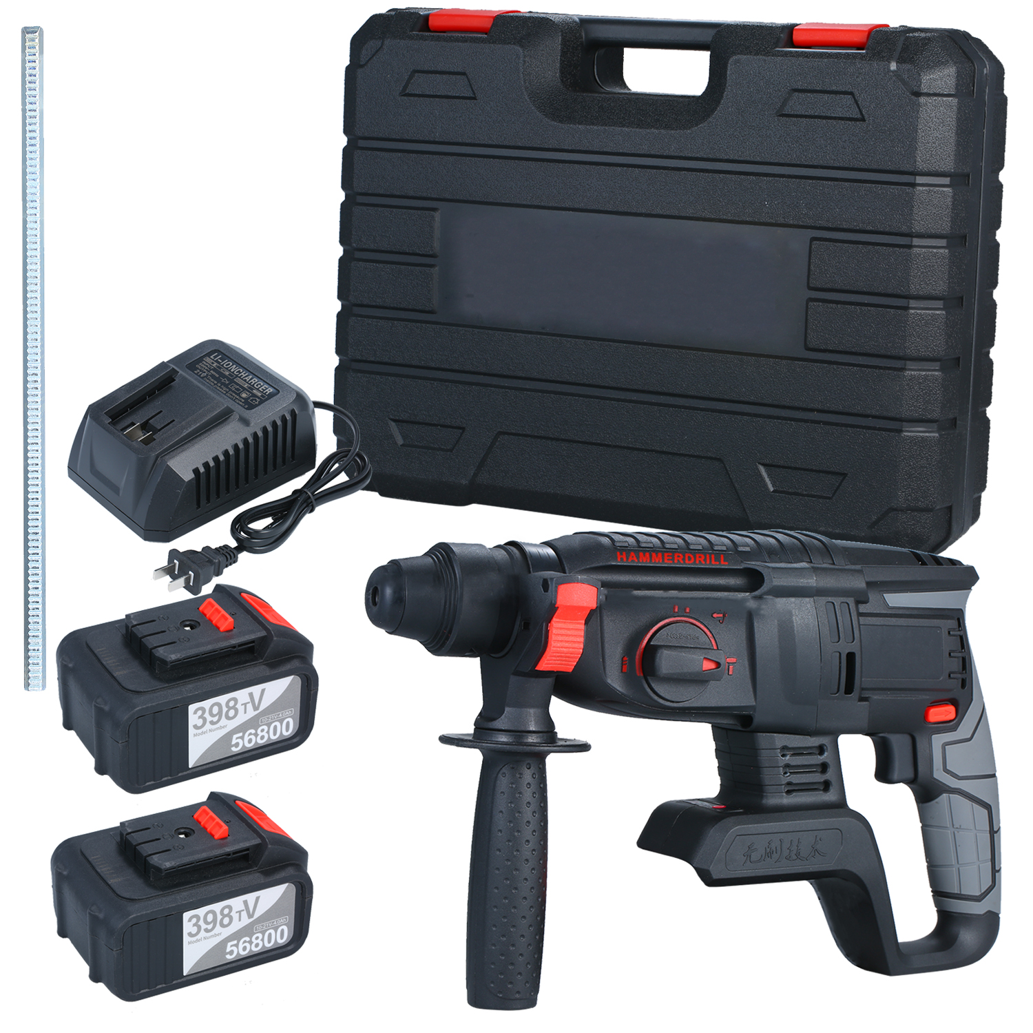 21V Brushless Heavy Duty Hammer Drill SDS-plus Adjustabl Grip Handle 980 RPM Cordless Drill Demolition Kit Power Tools