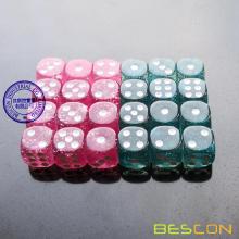 Bescon Ethereal Glitter 12mm 6 Sided Game Dice Set of 24pcs in Velvet drawstring Pouch, Pink and Teal (12pcs of each color)
