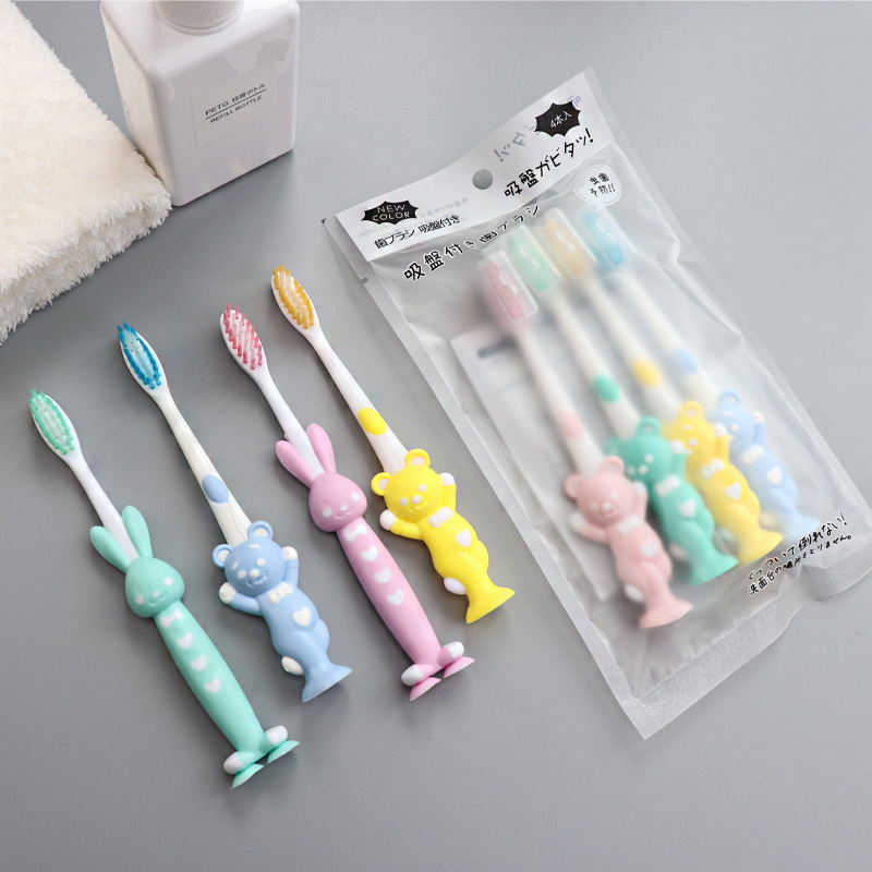 4pcs/Set Kids Toothbrush Cute Cartoon Bear Rabbit Silicone Soft Tooth Brush Anti Slip Portable Teeth Brushes For Children Baby